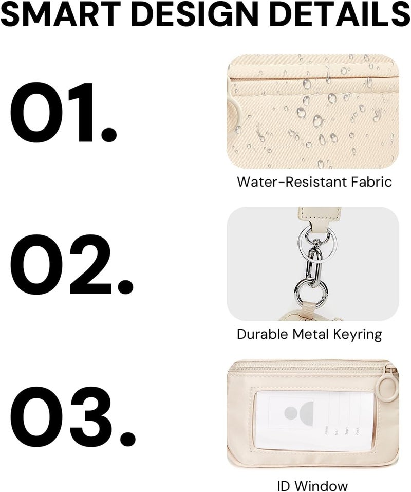YDF Beige Mini Zip Card Case for Women with Clear ID Window, Coin Purse, Lightweight Small Zipper Wallet,Portable Organizer - Image 4